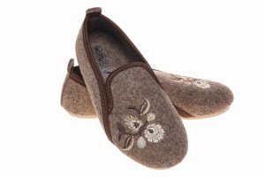 Bambosze damskie z gumką cappuccino filc 100%